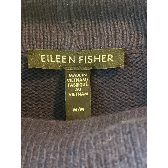 Eileen Fisher Venus Navy Blue Organic Cotton & Recycled Cashmere Turtleneck Knit - Picture 6 of 11